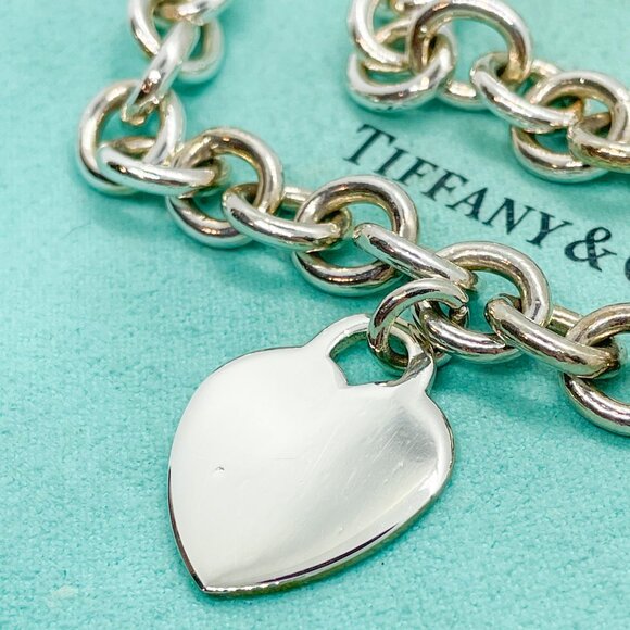 Tiffany & Co. Blank Engravable Heart Pendant Necklace Sterling Silver 16" - Picture 4 of 13